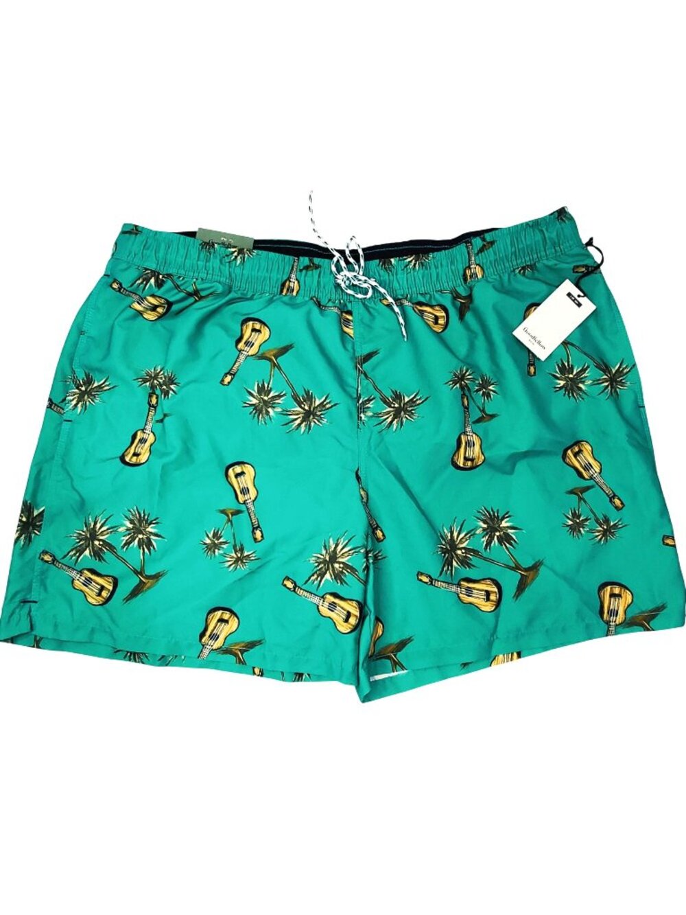 Goodfellow & Co Mens Teal Swim Trunks XXL Palm Tree Guitar Print UPF 50+ NEW